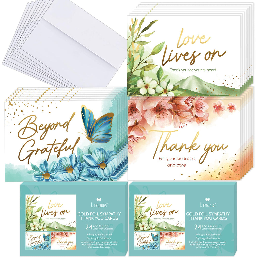 2-Pack of Gold Foil Sympathy Thank You Notecards