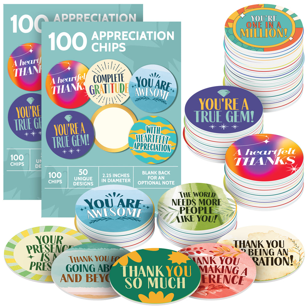 2-Pack - 200 Mini Bulk Appreciation Gifts - 2.25” Tokens of Appreciation Chips for Employee Appreciation, Staff, Nurses, Teachers, Students and More