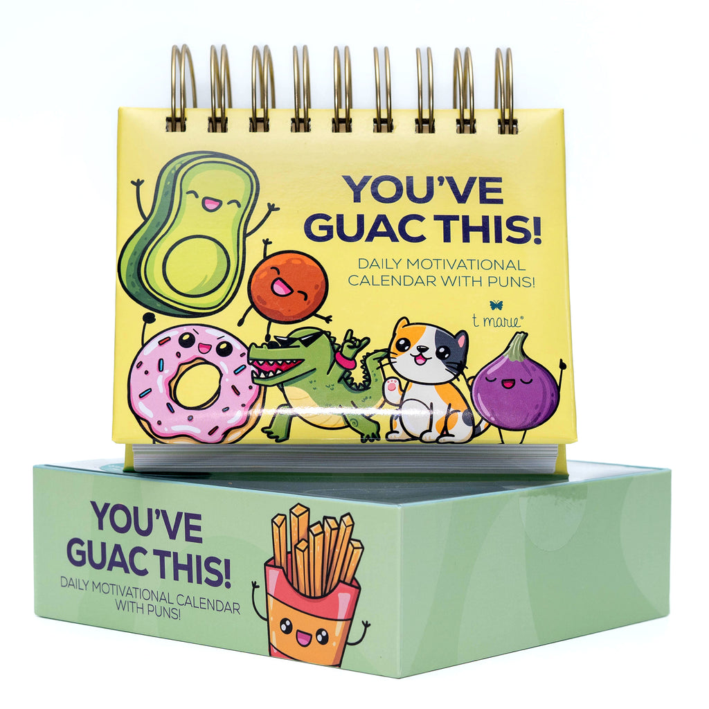 Punny Motivational Desk Calendar - Daily Perpetual Calendar with Gift Box